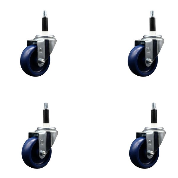 3.5'' Solid Poly Wheel Swivel 7/8'' Expanding Stem Caster Set, 4PK